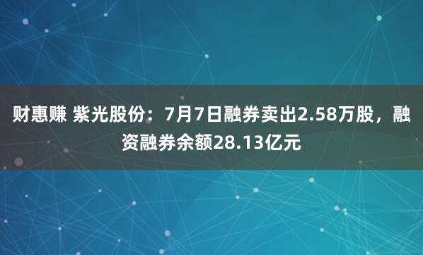 财惠赚 紫光股份：7月7日融券卖出2.58万股，融资融券余额28.13亿元